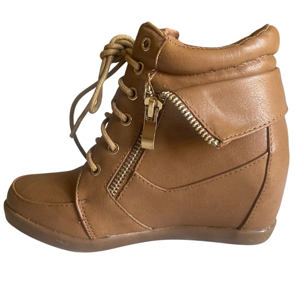 Lucky Top Kids Girls Leatherette Lace-Up High Top Hidden Wedge Black Sneakers - Picture 7 of 8